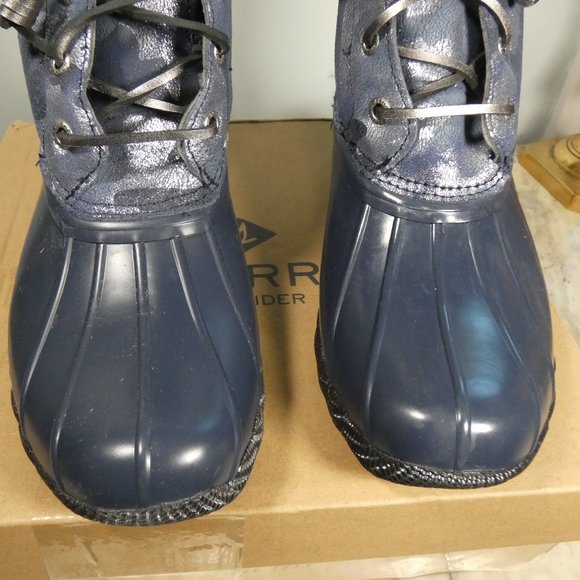 Sperry Docksider Saltwater Duck Boots Silver Metalic and Blue Camo 6 - Picture 8 of 10